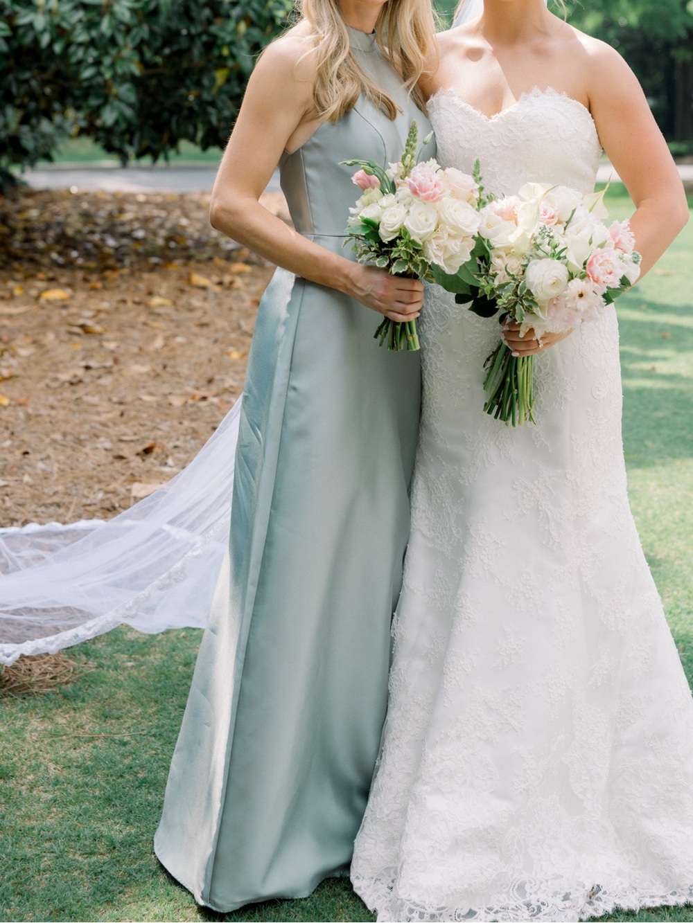 ALFRED SUNG Sleeveless Sage Green Satin Bridesmaid Gown